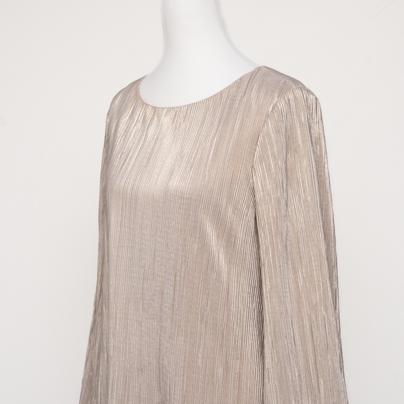 Betsy & Adam  - Gold Metallic Pleated Long-Sleeve Mini Dress - Picture 11 of 13